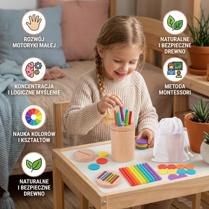 Montessori Drewniana Zabawka dla Dzieci – Gra Edukacyjna do Sortowania Kolorów i Kształtów