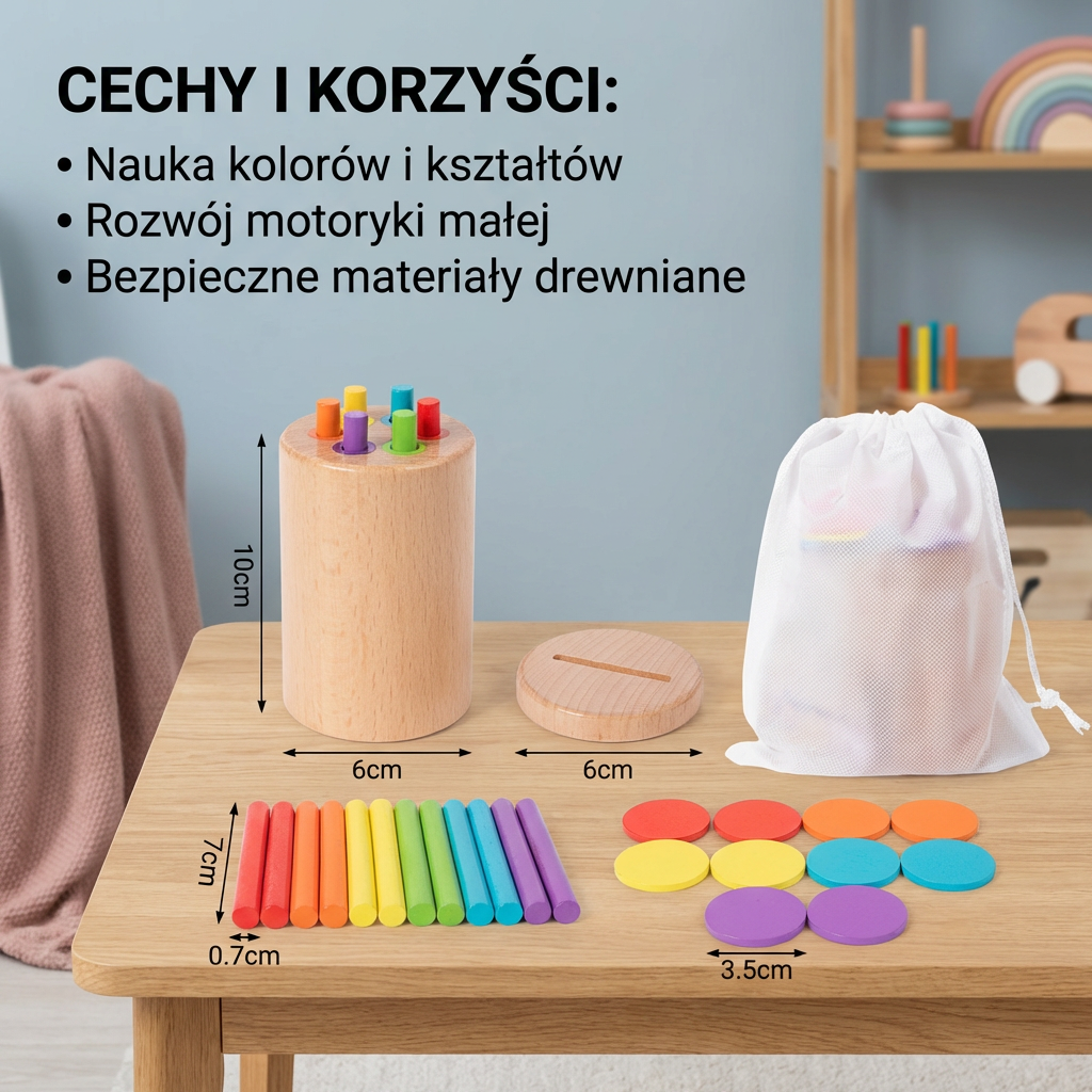 Montessori Drewniana Zabawka dla Dzieci – Gra Edukacyjna do Sortowania Kolorów i Kształtów