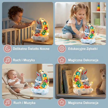 Świecąca Zabawka Królik na Księżycu – Przezroczysta Konstrukcja z Zębatkami, Muzyką i Światłami LED