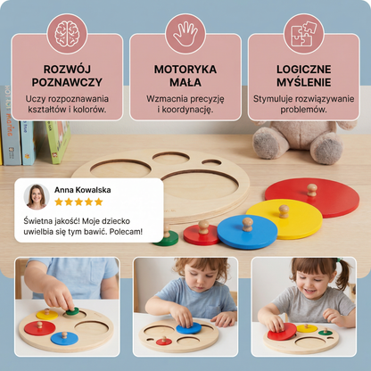 Montessori Drewniana Układanka z Kształtami – Edukacyjna Zabawka do Sortowania Geometrii i Kolorów dla Dzieci