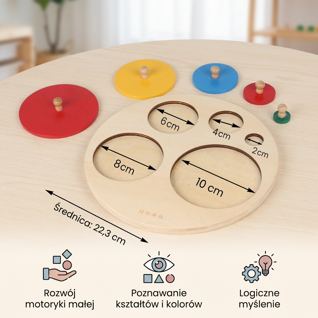 Montessori Drewniana Układanka z Kształtami – Edukacyjna Zabawka do Sortowania Geometrii i Kolorów dla Dzieci