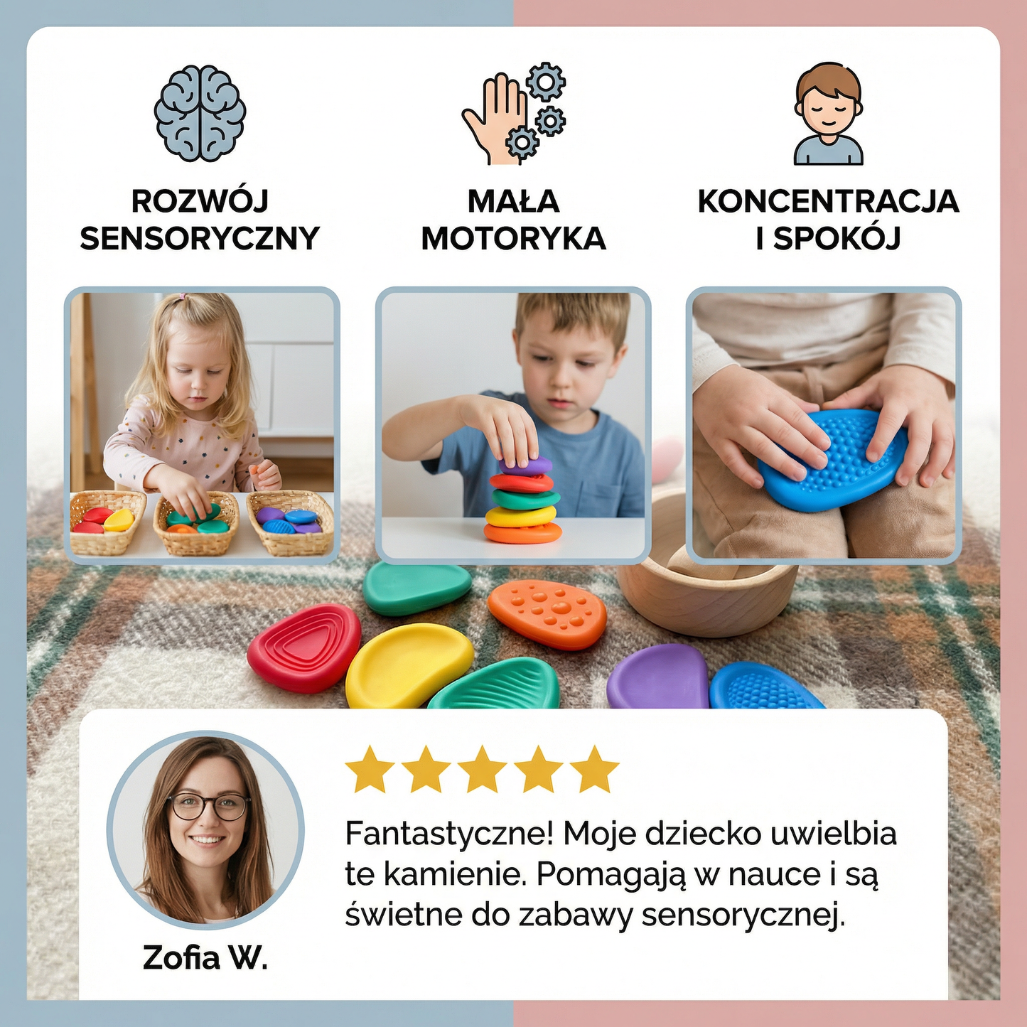 Kamienie sensoryczne dla dzieci – Teksturowana zabawka do dotyku i nauki wczesnego rozwoju