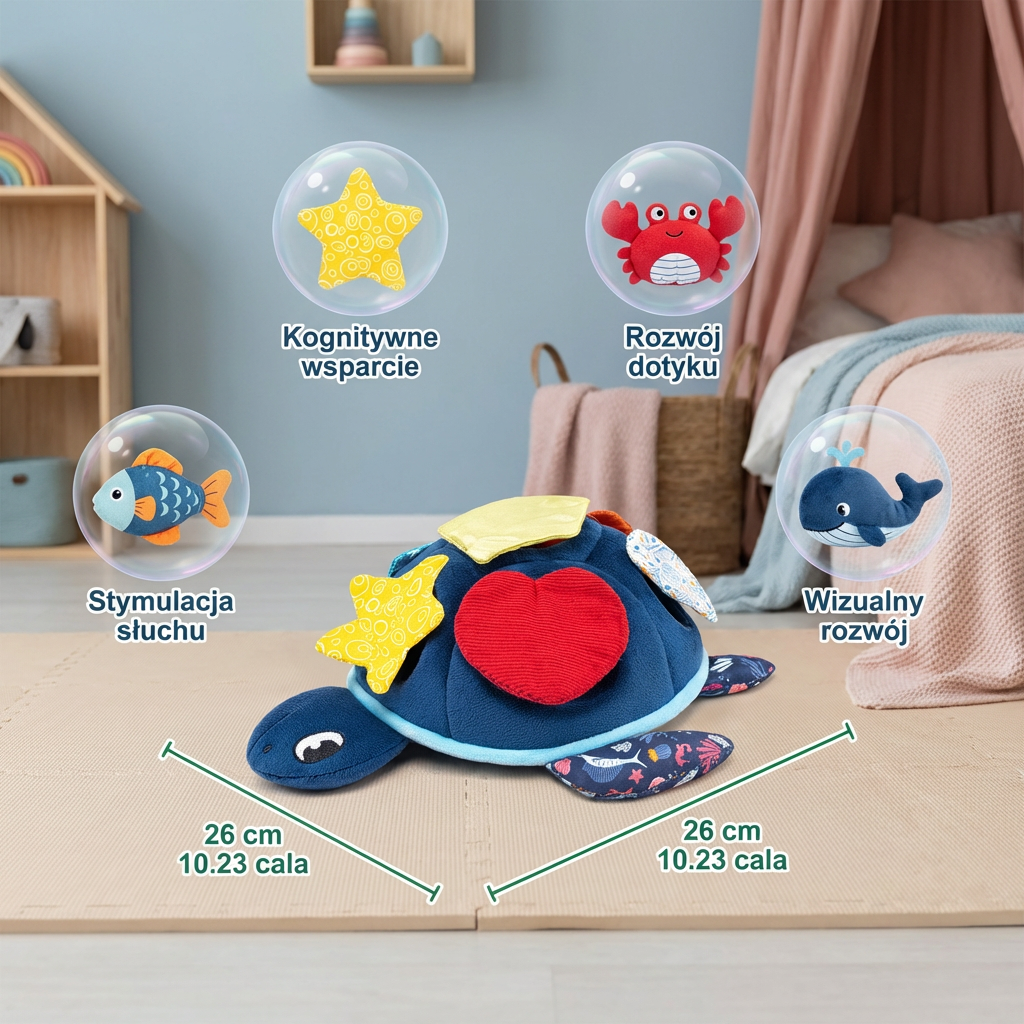Montessori Turtle Activity Toy – Miękka Zabawka Sensoryczna dla Dzieci