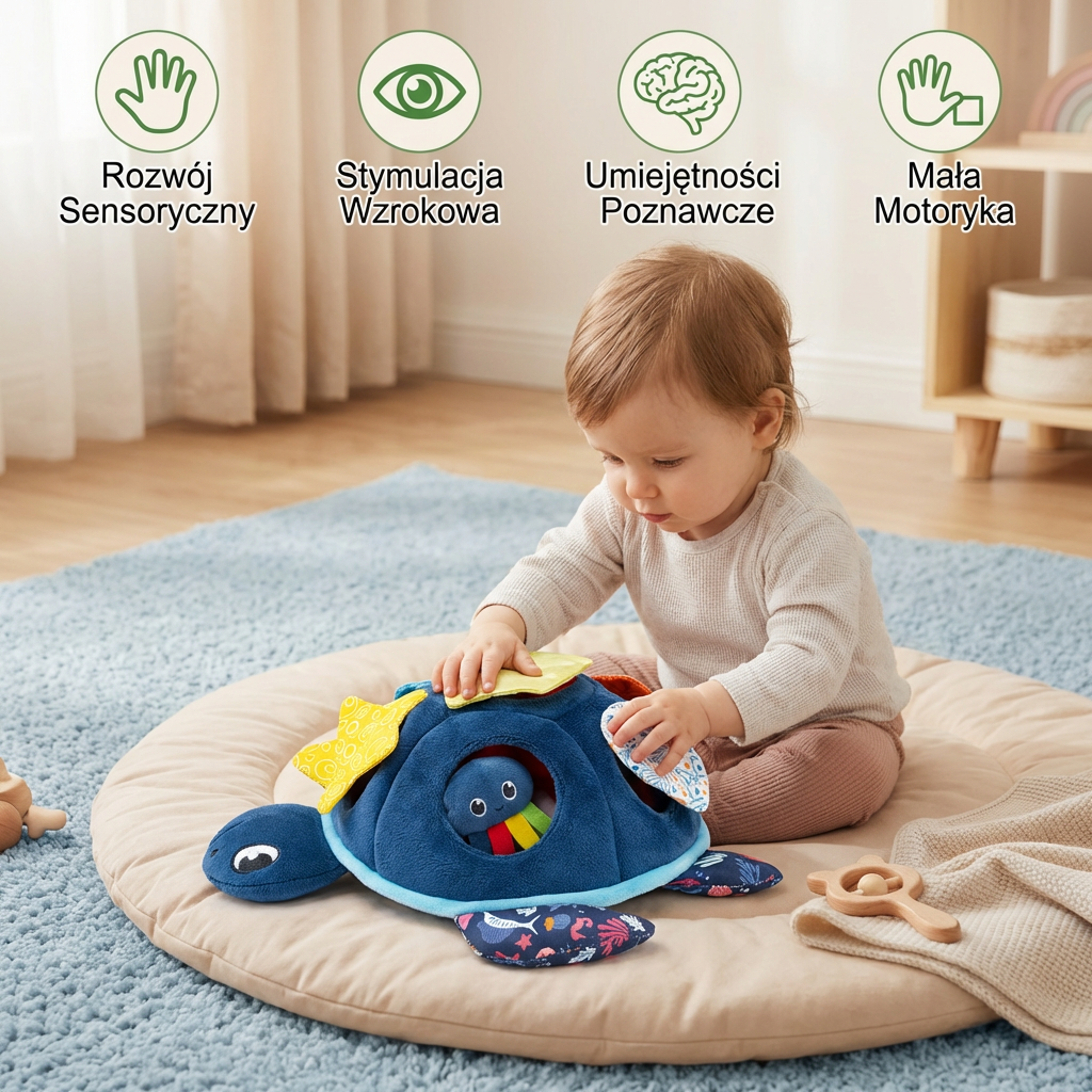 Montessori Turtle Activity Toy – Miękka Zabawka Sensoryczna dla Dzieci