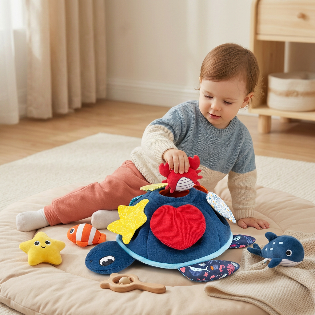 Montessori Turtle Activity Toy – Miękka Zabawka Sensoryczna dla Dzieci