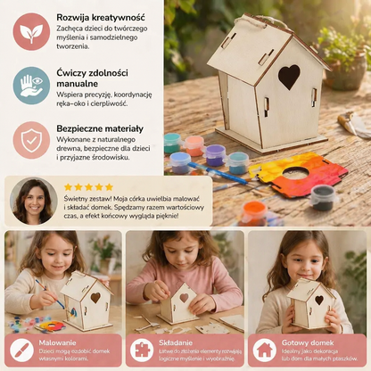 Kolorowy Zestaw Do Rękodzieła – Drewniane Domki Dla Ptaków Do Malowania i Tworzenia Dla Dzieci