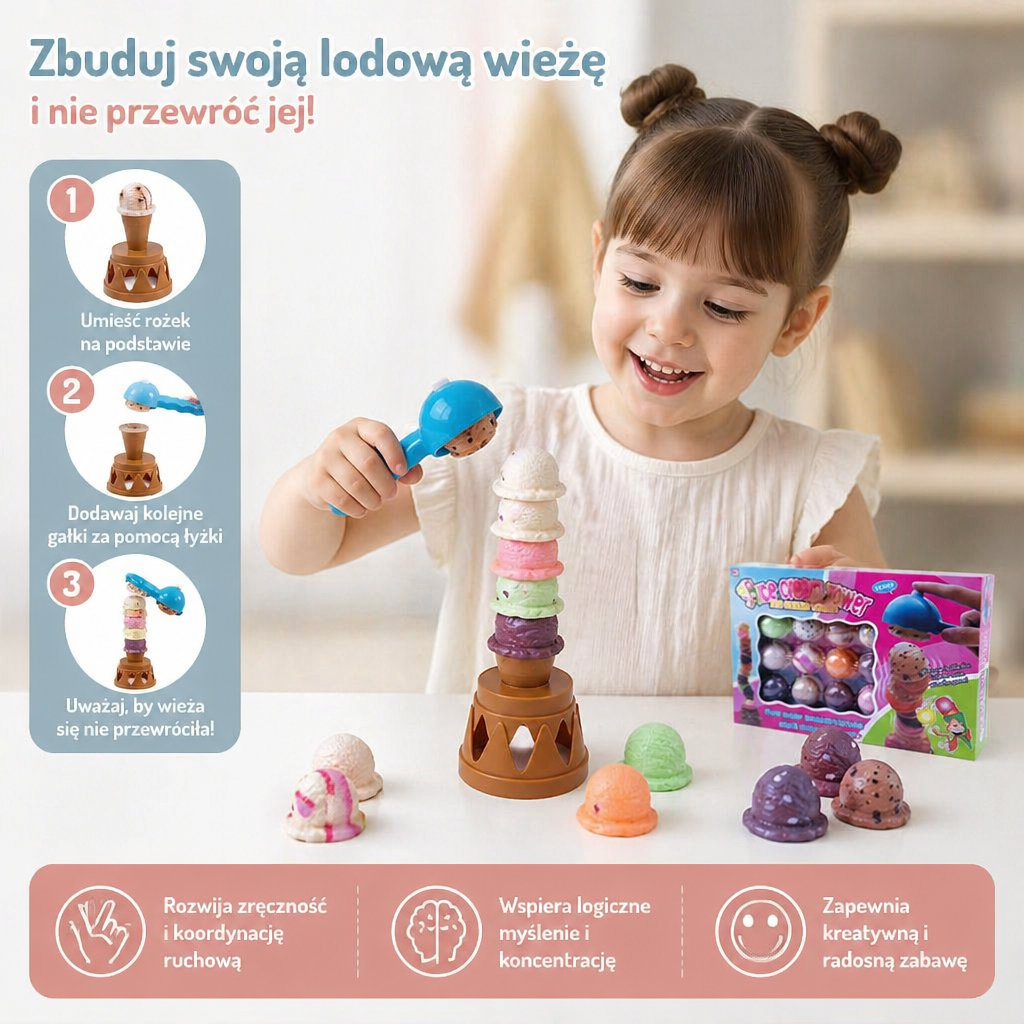 Kreatywna Gra w Układanie Lodów – Zabawna Gra Balansowa dla Dzieci, Rozwija Zręczność i Wspiera Naukę przez Zabawę