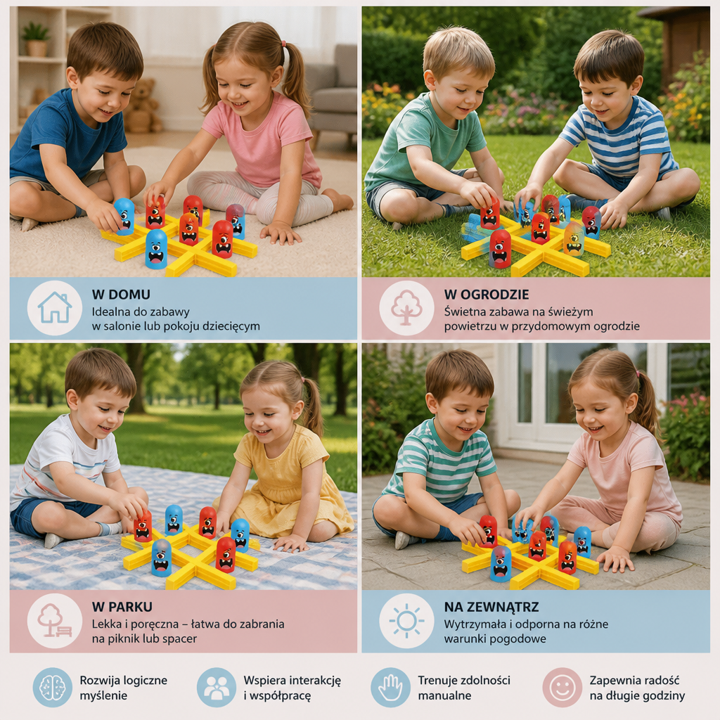 Gra planszowa Monster Tic-Tac-Toe dla dzieci – Zabawa 2-osobowa gra strategiczna