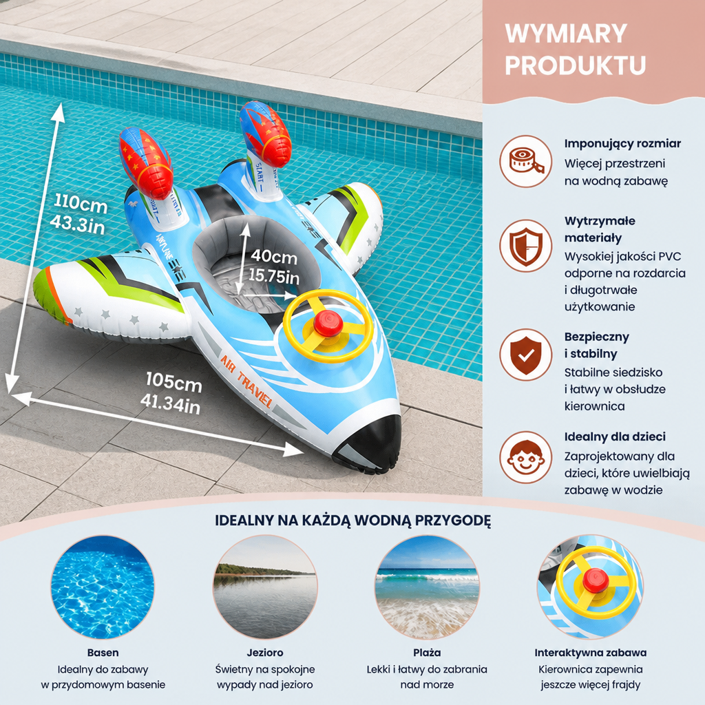 Nadmuchiwany Jet Fighter Pool Float z Siedzeniem i Stosunkiem