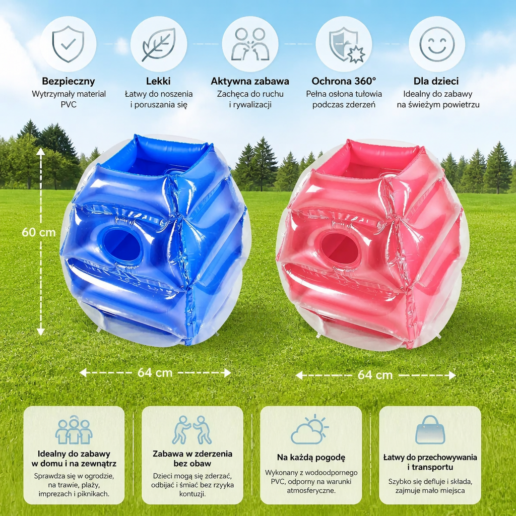 Nadmuchiwany Strój Bumper Ball dla Dzieci – Gra Zderzeniowa Outdoor dla 2 Graczy