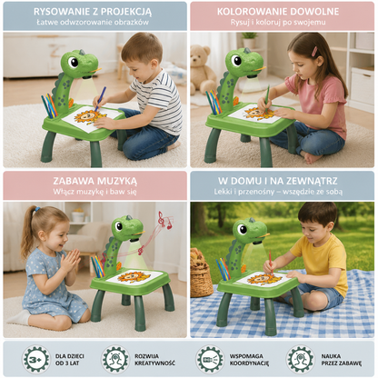 Dinosaurzowy Stół Projekcyjny do Rysowania dla Dzieci z Pisakami i Muzyką