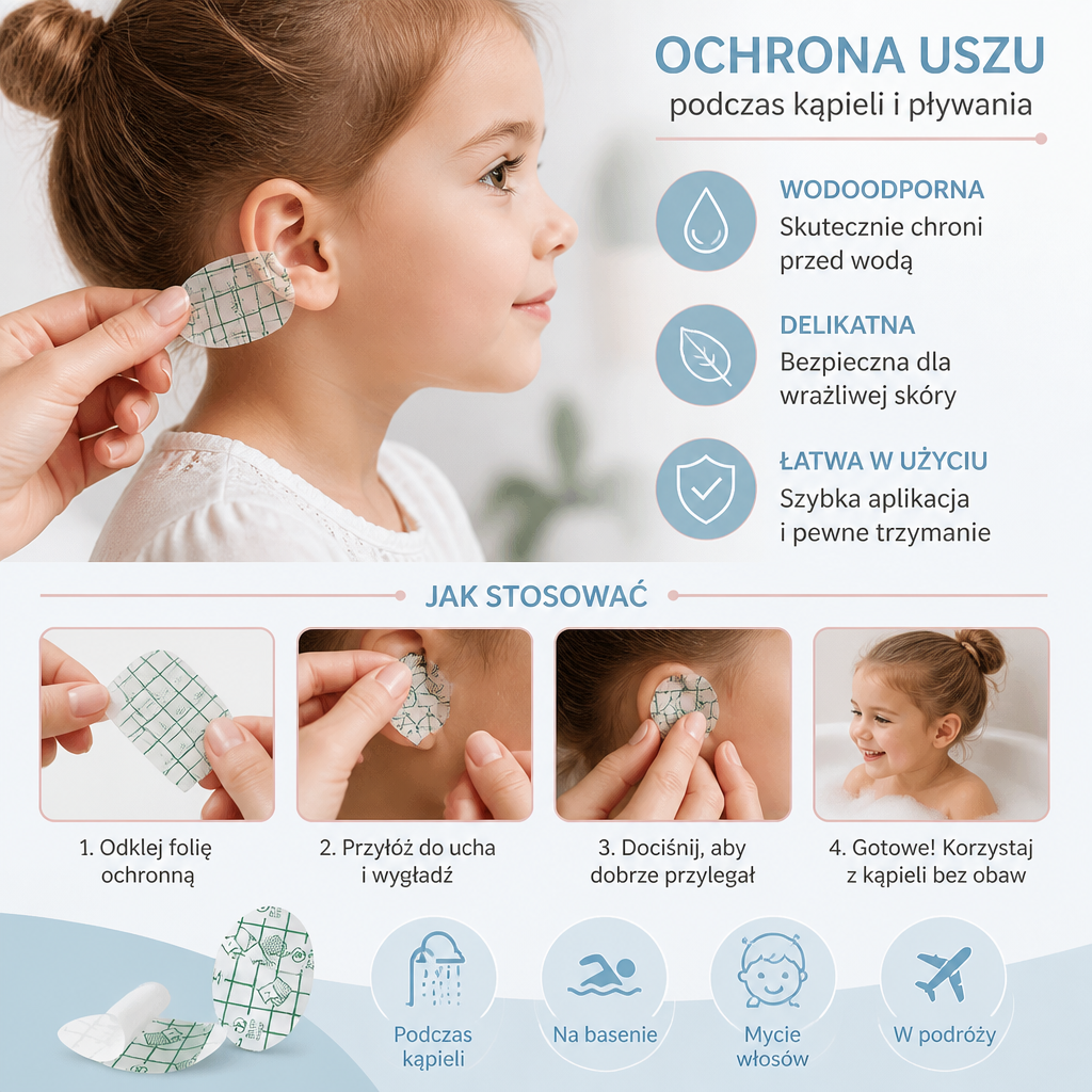 Wodoodporna Folia Ochronna na Ucho dla Dzieci