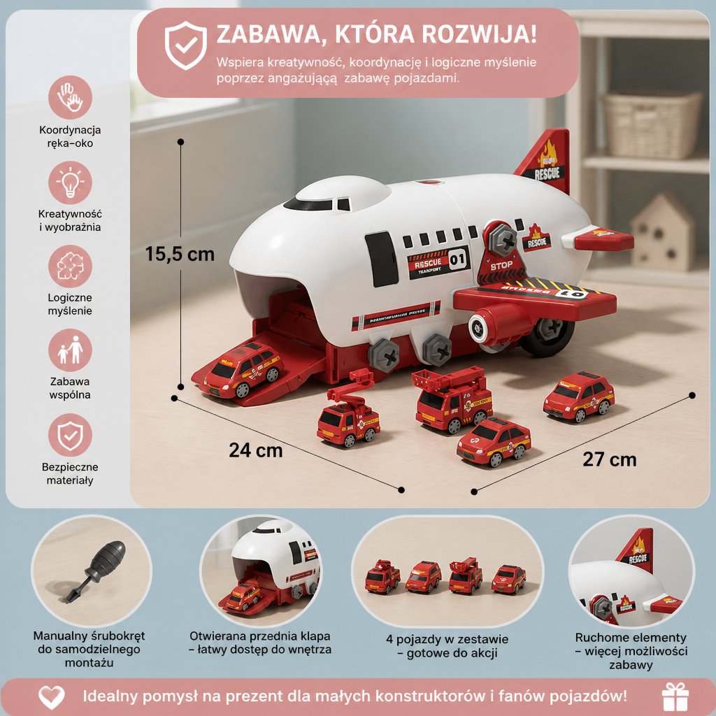 Samolot Transportowy DIY z Zestawem Pojazdów Budowlanych