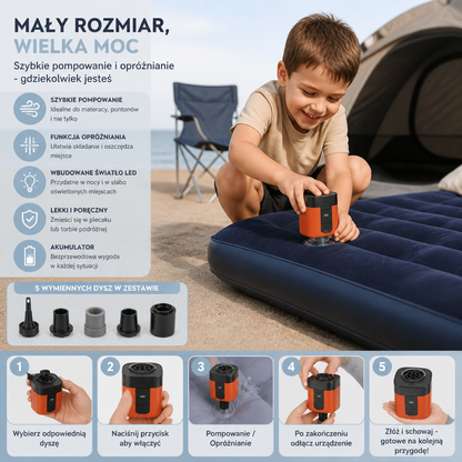 Przenośna Mini Pompka Elektryczna Z Lampką LED – Szybkie Pompowanie I Opróżnianie