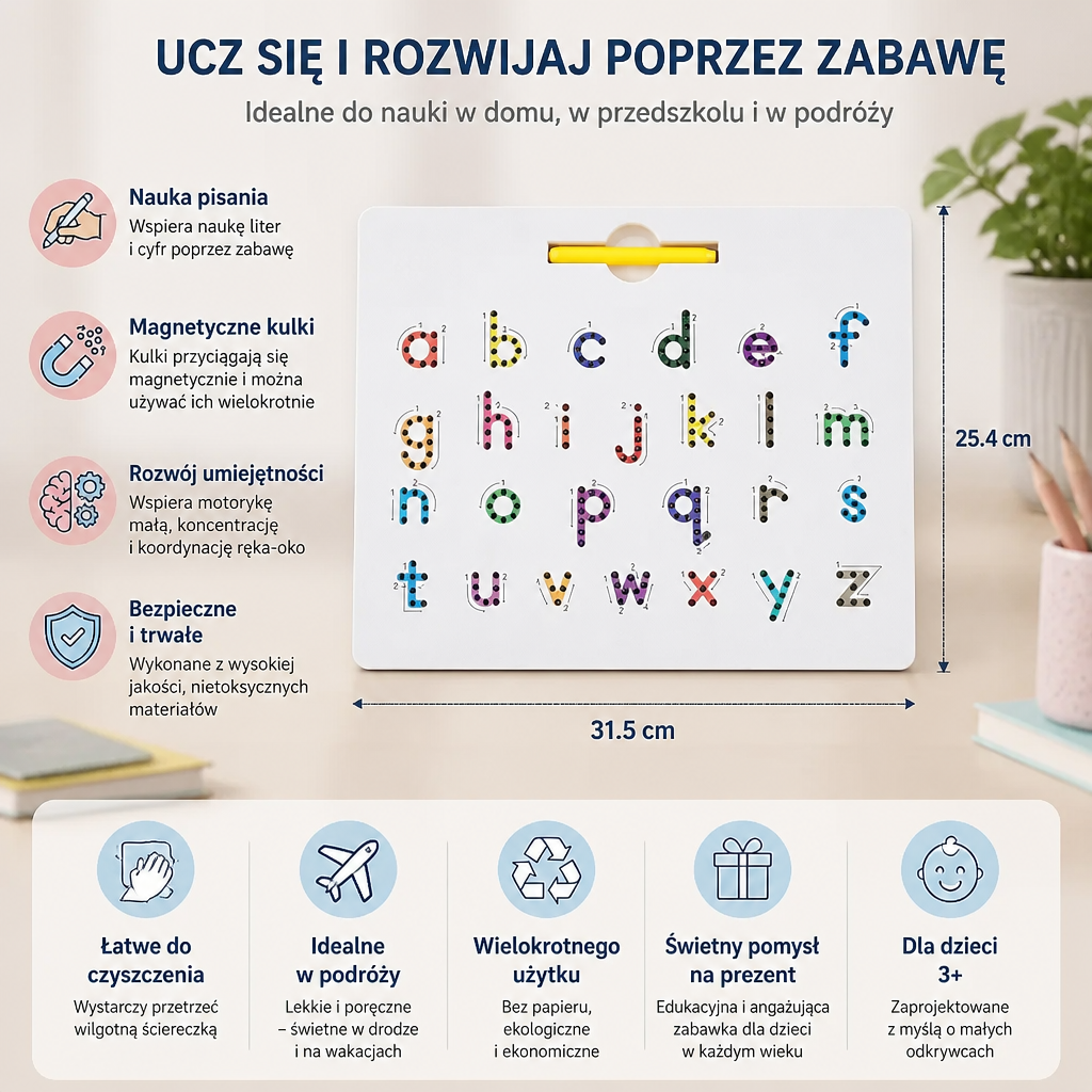 Edukacyjna Tablica do Pisania z Magnetycznymi Kulkami