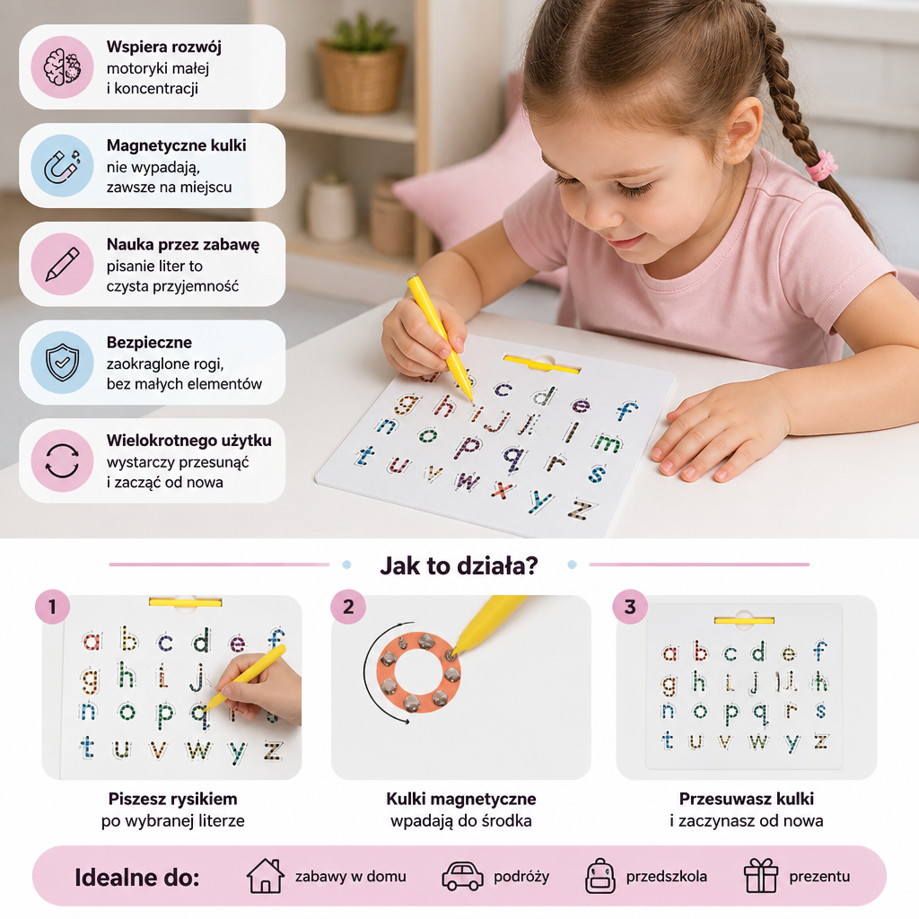 Edukacyjna Tablica do Pisania z Magnetycznymi Kulkami