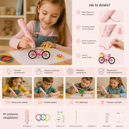 Niskotemperaturowy Zestaw Z Długopisem 3D Dla Dzieci – Bezpieczny Zestaw DIY Do Nauki STEM