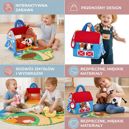 Zestaw Pluszowych Zwierząt z Farmy – Interaktywna Zabawka Edukacyjna z Przenośnym Domkiem do Zabawy