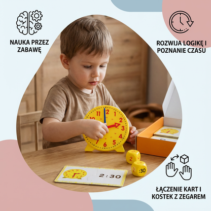 Zegar Edukacyjny dla Dzieci – Interaktywna Gra do Nauki Godzin z Kartami i Kostkami