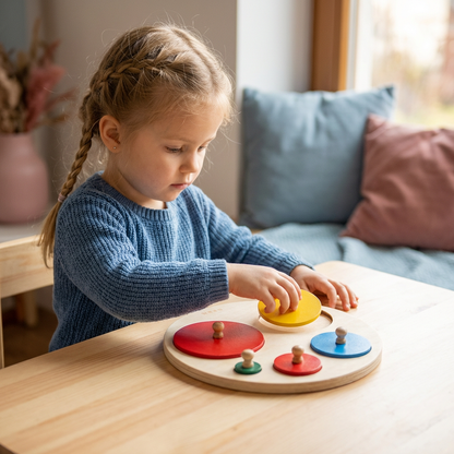 Montessori Drewniana Układanka z Kształtami – Edukacyjna Zabawka do Sortowania Geometrii i Kolorów dla Dzieci
