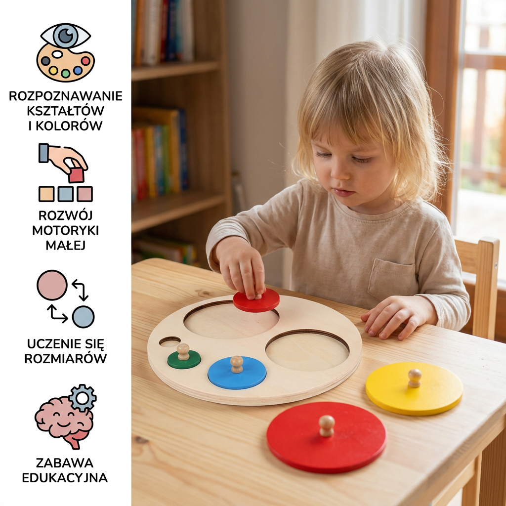 Montessori Drewniana Układanka z Kształtami – Edukacyjna Zabawka do Sortowania Geometrii i Kolorów dla Dzieci