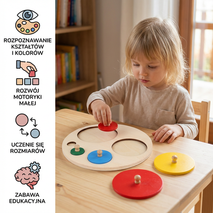 Montessori Drewniana Układanka z Kształtami – Edukacyjna Zabawka do Sortowania Geometrii i Kolorów dla Dzieci