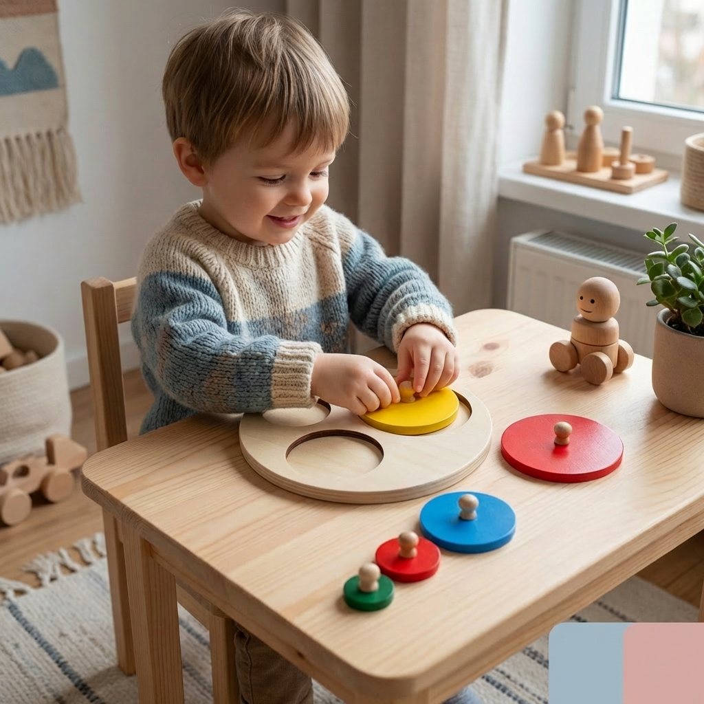 Montessori Drewniana Układanka z Kształtami – Edukacyjna Zabawka do Sortowania Geometrii i Kolorów dla Dzieci