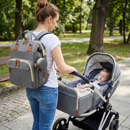 3-w-1 Plecak Podróżny na Pieluchy z Składaną Łóżeczkiem dla Niemowląt – Idealny dla Rodziców w Ruchu