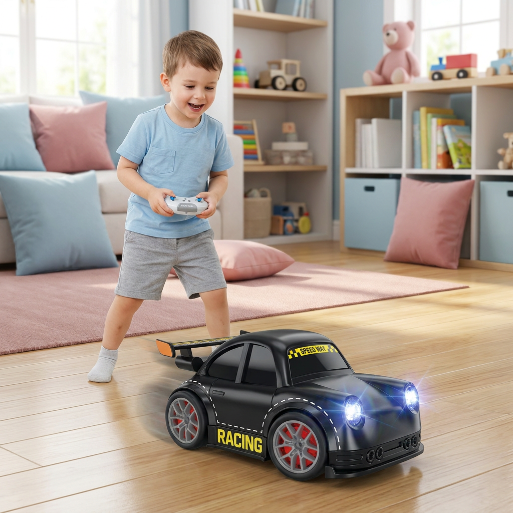 Samochód RC Wyścigowy Z Funkcją Driftu Dla Dzieci – Sterowany Pilotem Z Czujnikami Światła I Dźwiękiem