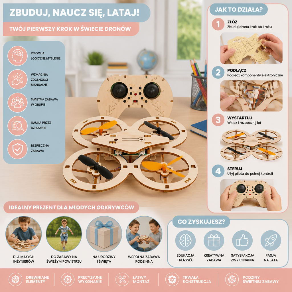 DIY Drewniany Zestaw RC Quadcopter – Zbuduj Swoją Własną Latającą Przygodę
