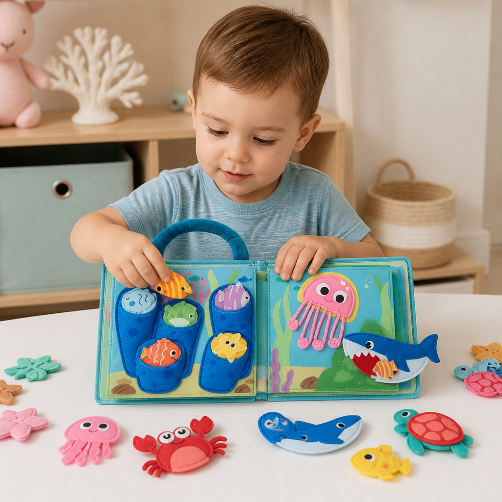 Montessori Sensory Book Z Morskimi Zwierzętami Do Nauki Poprzez Zabawę