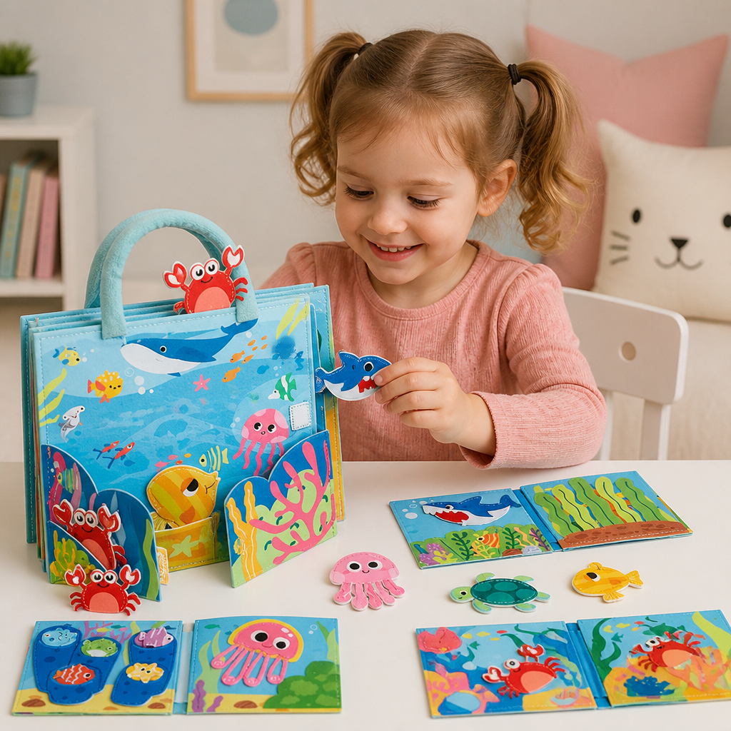 Montessori Sensory Book Z Morskimi Zwierzętami Do Nauki Poprzez Zabawę