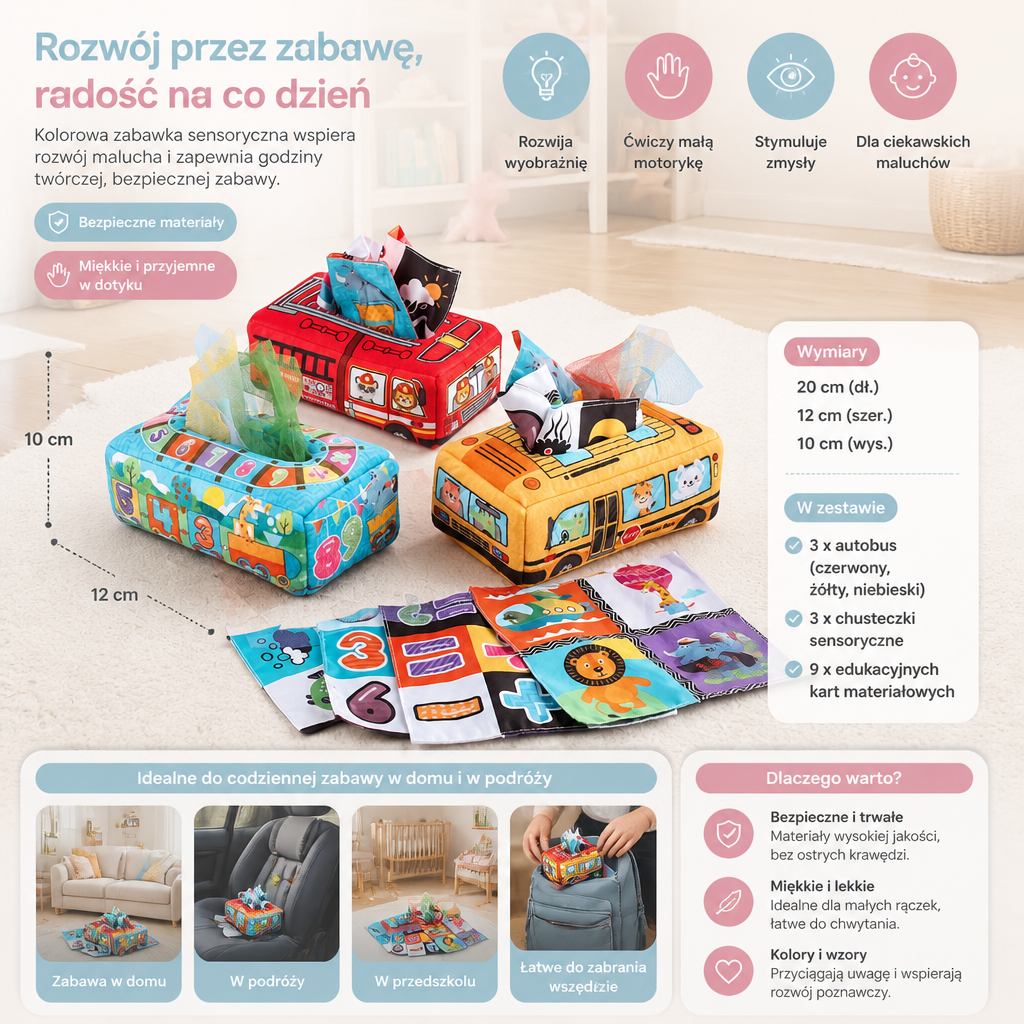 Montessori Magiczna Pudełko Na Chusteczki – Sensoryczna Zabawka Edukacyjna Dla Niemowląt