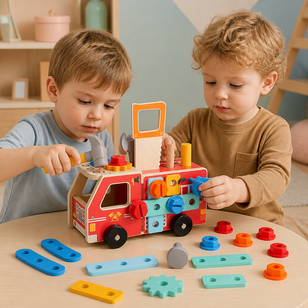 Montessori Drewniany Zestaw Narzędzi Strażackich Z Zestawem Do Budowania