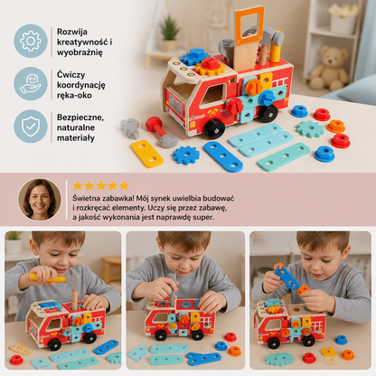 Montessori Drewniany Zestaw Narzędzi Strażackich Z Zestawem Do Budowania