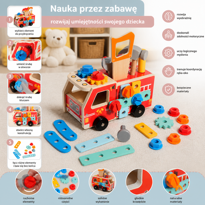 Montessori Drewniany Zestaw Narzędzi Strażackich Z Zestawem Do Budowania