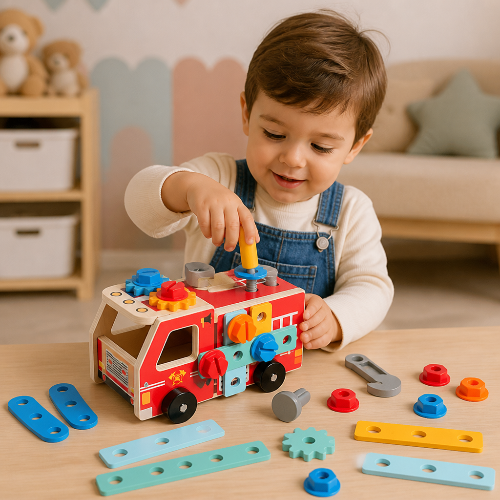 Montessori Drewniany Zestaw Narzędzi Strażackich Z Zestawem Do Budowania