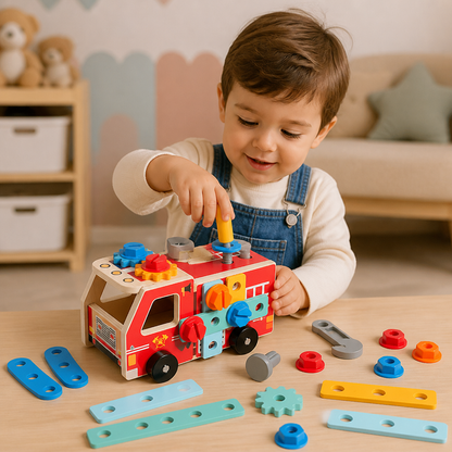 Montessori Drewniany Zestaw Narzędzi Strażackich Z Zestawem Do Budowania