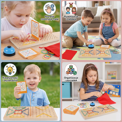 Montessori Drewniana Gra Geometryczna z Kolorowymi Gumkami do Rywalizacji