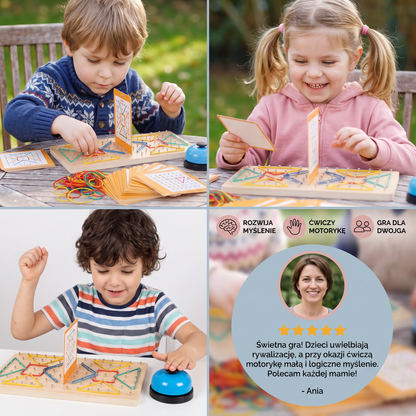 Montessori Drewniana Gra Geometryczna z Kolorowymi Gumkami do Rywalizacji