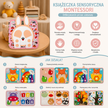 Sensoryczna książeczka aktywności Montessori „Dotknij i poczuj” dla małych dzieci