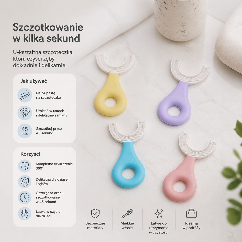 Szczoteczka do zębów w kształcie litery U dla dzieci