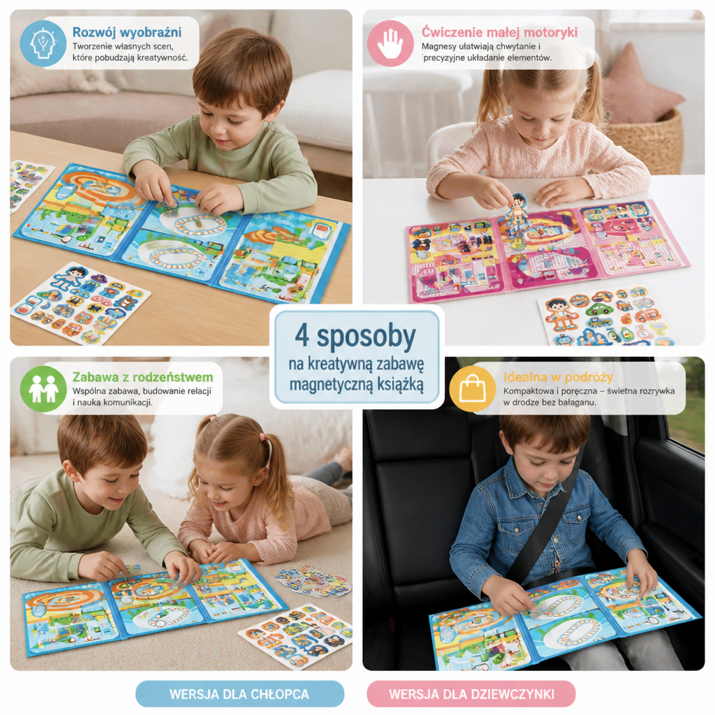 Magnetyczna książeczka Montessori Quiet Book – kreatywne ubieranki i odgrywanie scenek