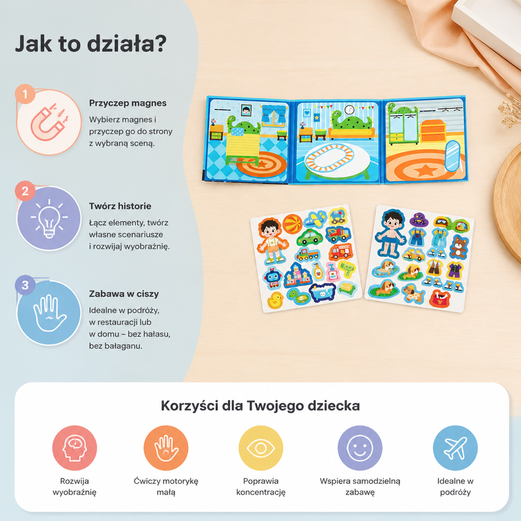 Magnetyczna książeczka Montessori Quiet Book – kreatywne ubieranki i odgrywanie scenek