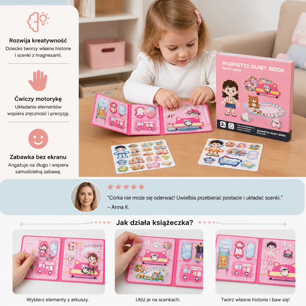 Magnetyczna książeczka Montessori Quiet Book – kreatywne ubieranki i odgrywanie scenek