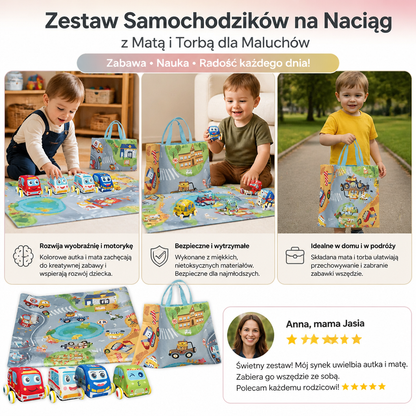 Zestaw Zabawek Samochodzików na Naciąg z Składaną Matą i Torbą dla Maluchów