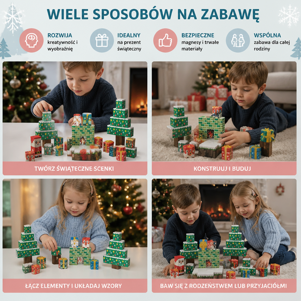 54-elementowy świąteczny zestaw magnetycznych klocków dla dzieci