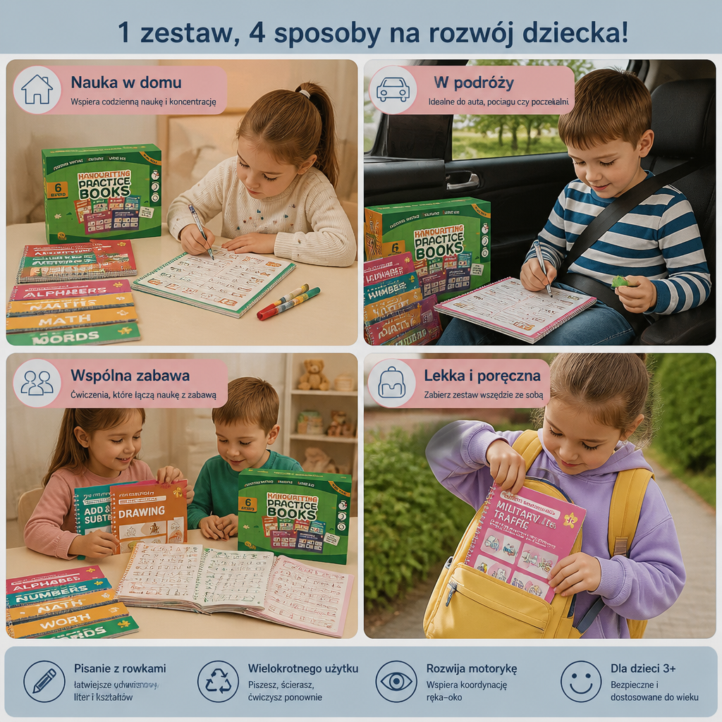 Wielokrotnego Użytku Książeczki Do Ćwiczenia Pisania Z Rowkami Dla Dzieci – 6-Częściowy Zestaw Do Odwzorowywania I Pisania