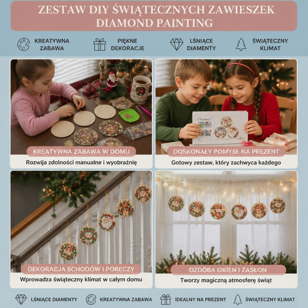 Zestaw DIY Świątecznych Zawieszek Diamond Painting – Festywne Ozdoby na Choinkę