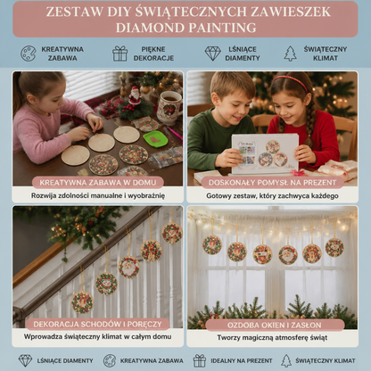 Zestaw DIY Świątecznych Zawieszek Diamond Painting – Festywne Ozdoby na Choinkę